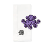 Set para mesa con servilleta de lino con coral negro y servilletero de pulpo morado zash