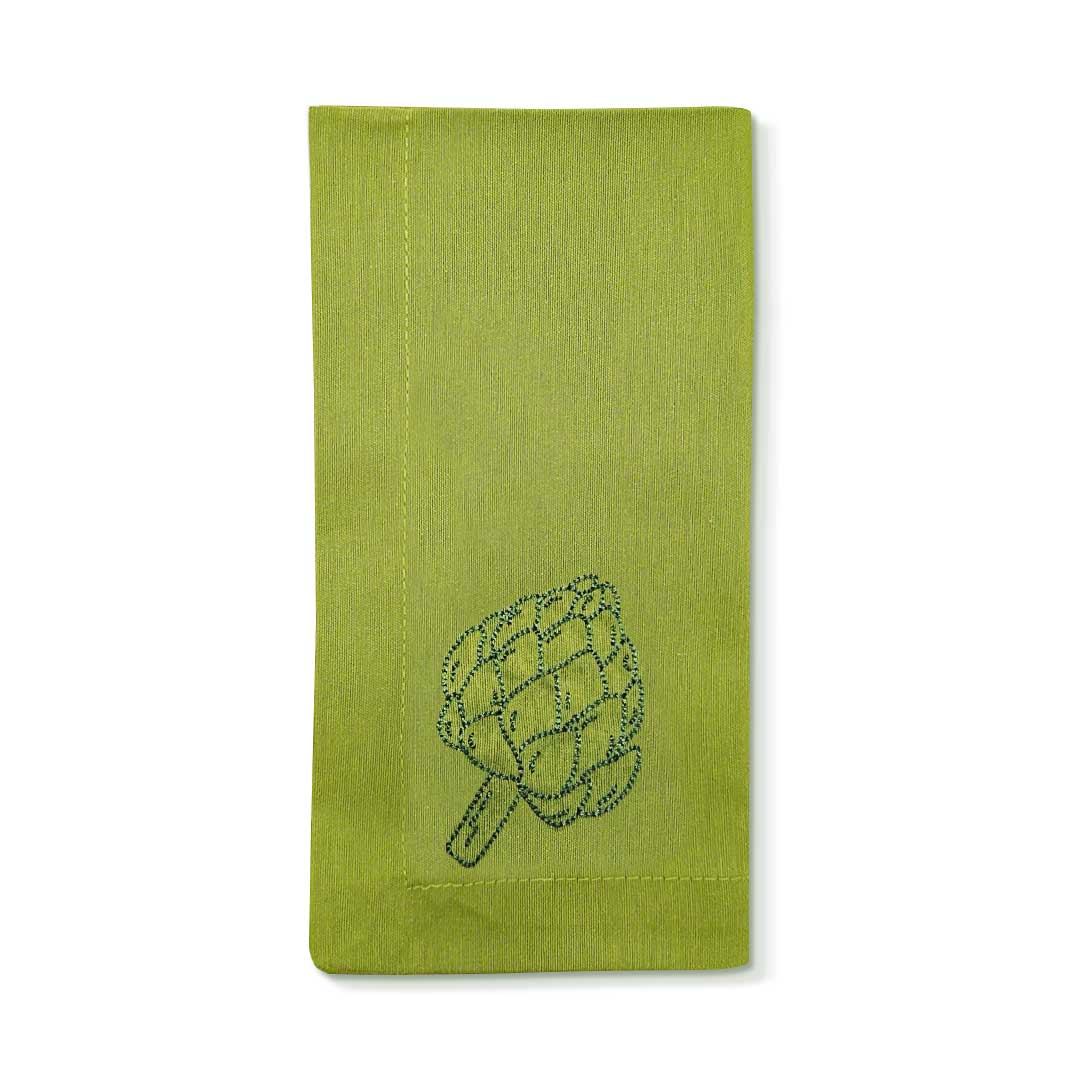 Servilletas de algodón color verde con bordado de 4 diferentes verduras, marca Zash