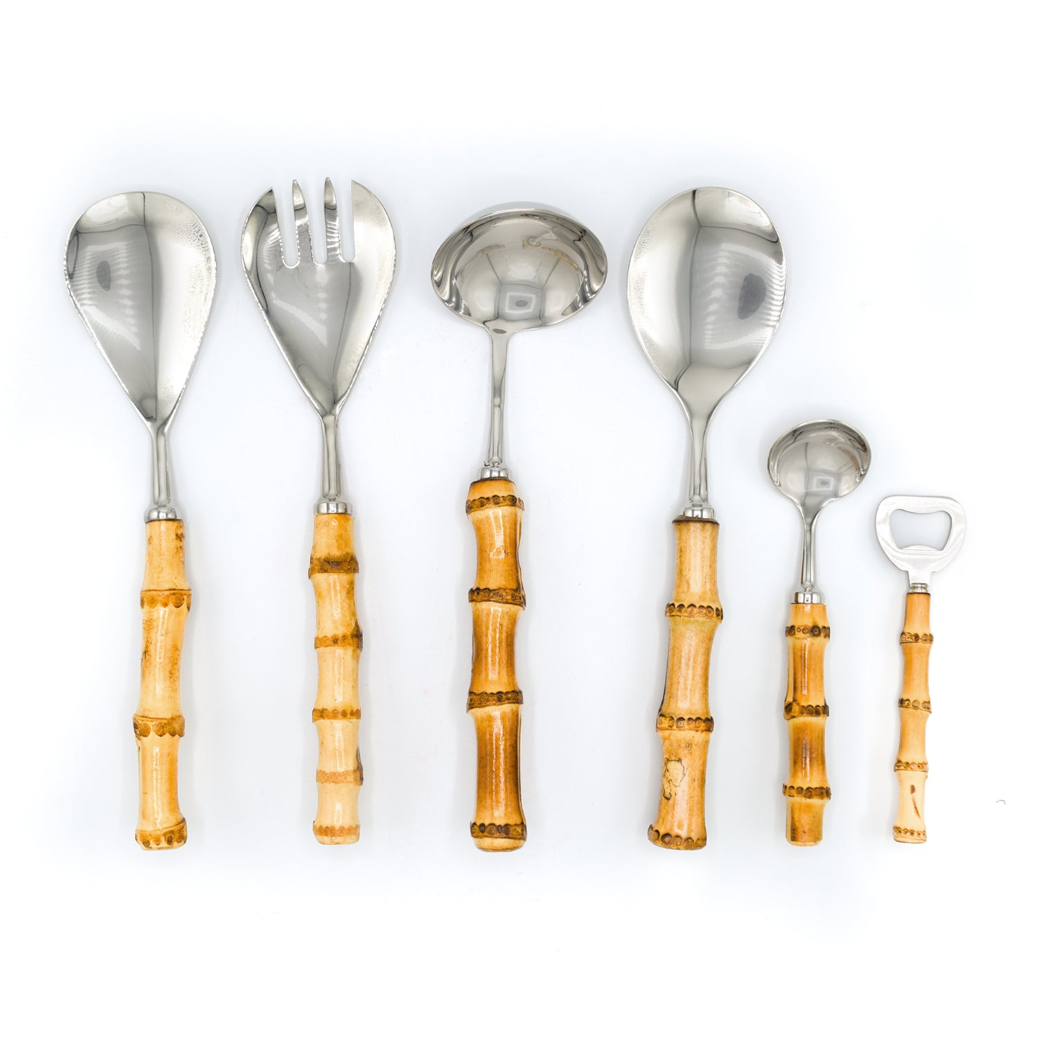 cubiertos de servir de bambú natural y destapador