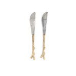 Set de cuhillos para mantequilla o quesos con mango de bronce con forma de ramitas, marca Zash