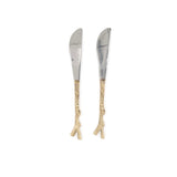 Set de cuhillos para mantequilla o quesos con mango de bronce con forma de ramitas, marca Zash