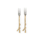 Set de tenedores trinche para botanas, con mango de bronce en forma de ramitas, marca Zash