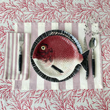 Juego de 4 Manteles Individuales de Rayas Blancas y Rojas. Set para 4