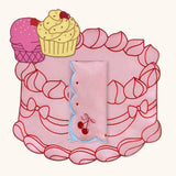 Set Completo de Mantelería con Individuales Sweet de Pastel, Servilletas Cherry en Algodón Rosa y Cocteleras en Lino con Bordado de Cupcake y Helado