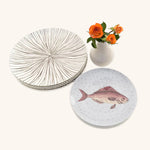 Set de Vajilla Acapulco para 4 Personas con Platos Trinche Rayas Gris Plata, Platos Ensalada Pez (8 piezas)