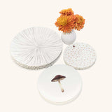 Set de Vajilla Hongo Mágico para 4 Personas con Platos Trinche Rayas Gris Plata, Platos Ensalada Hongo, Platos Pan Catarina (12 piezas)