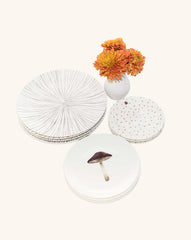 Set de Vajilla Hongo Mágico para 4 Personas con Platos Trinche Rayas Gris Plata, Platos Ensalada Hongo, Platos Pan Catarina (12 piezas)