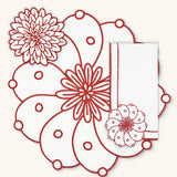 Set de Mantelería Identidad con Individuales, Servilletas y Coasters en Lino Blanco con Bordado en Rojo . Set para 4 personas