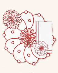 Set de Mantelería Identidad con Individuales, Servilletas y Coasters en Lino Blanco con Bordado en Rojo . Set para 4 personas