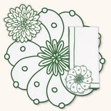 Set de Mantelería Identidad con Individuales, Servilletas y Coasters en Lino Blanco con Bordado en Verde . Set para 4 personas