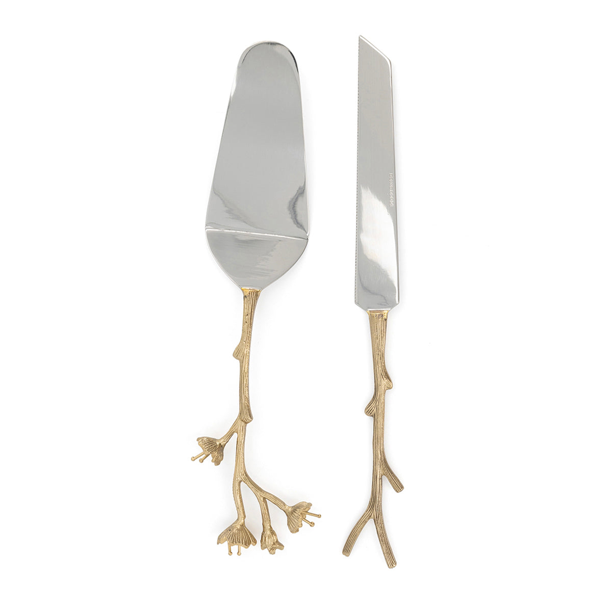 Cubiertos de servicio para pastel con mango de bronce en forma de ramas, marca Zash