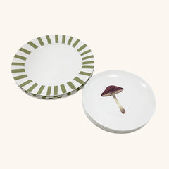 Set de Vajilla con Platos para Ensalada con Hongo y Platos Trinche Candy Cane Verde Olivo. Set para 4 personas