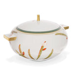 Sopera de porcelana Amazonia con tapa, blanca con motivos de plantas y bordes de oro de 24 kilates, marca Vista Alegre