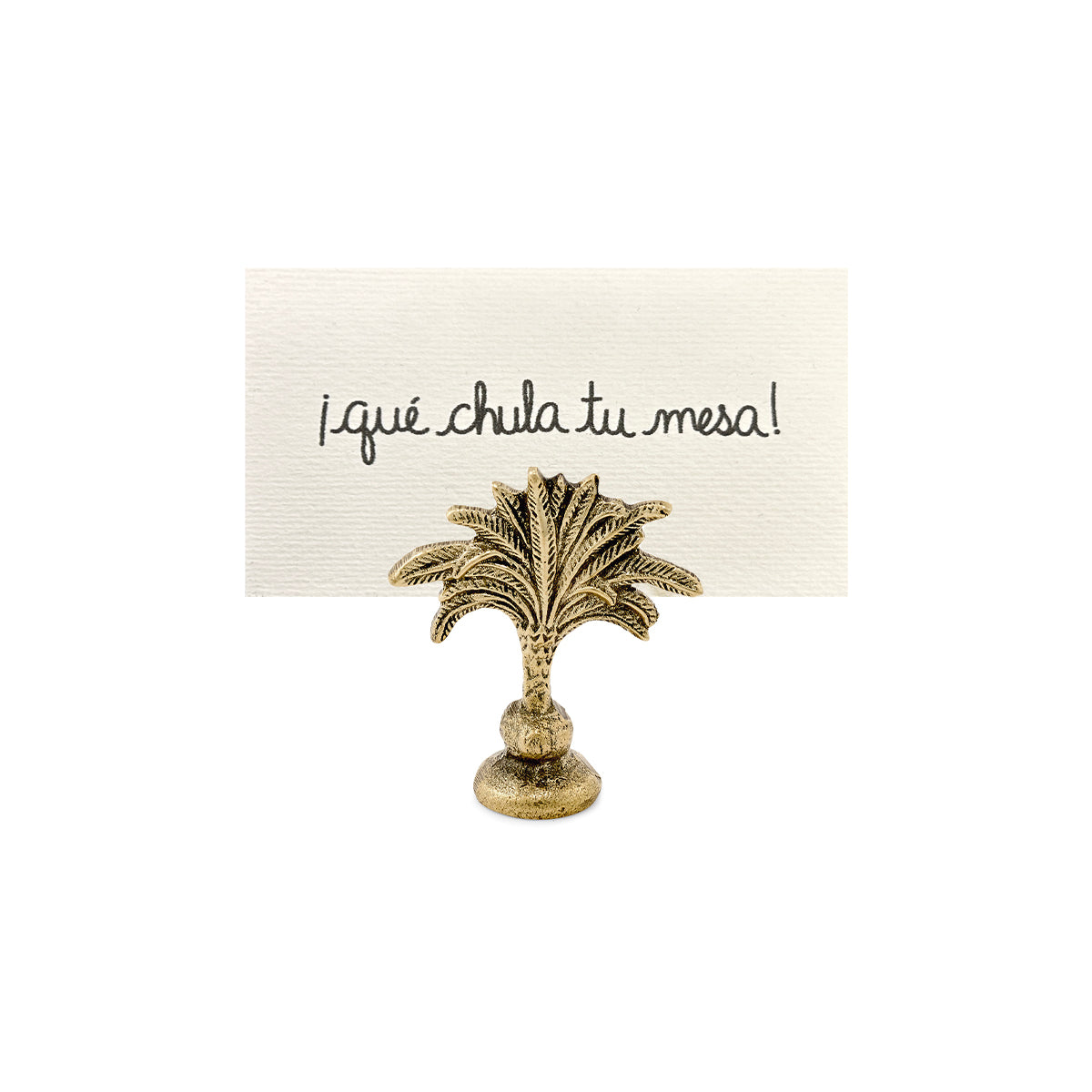 Tarjetero para personalizar los lugares en la mesa, de bronce reciclado en forma de palmera, marca Zash