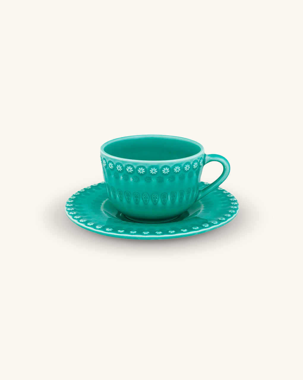 Tazas de Té con Platito Fantasía Aqua. Set de 4