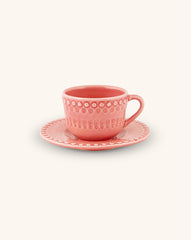 Tazas de Té con Platito Fantasía Rosa. Set de 4