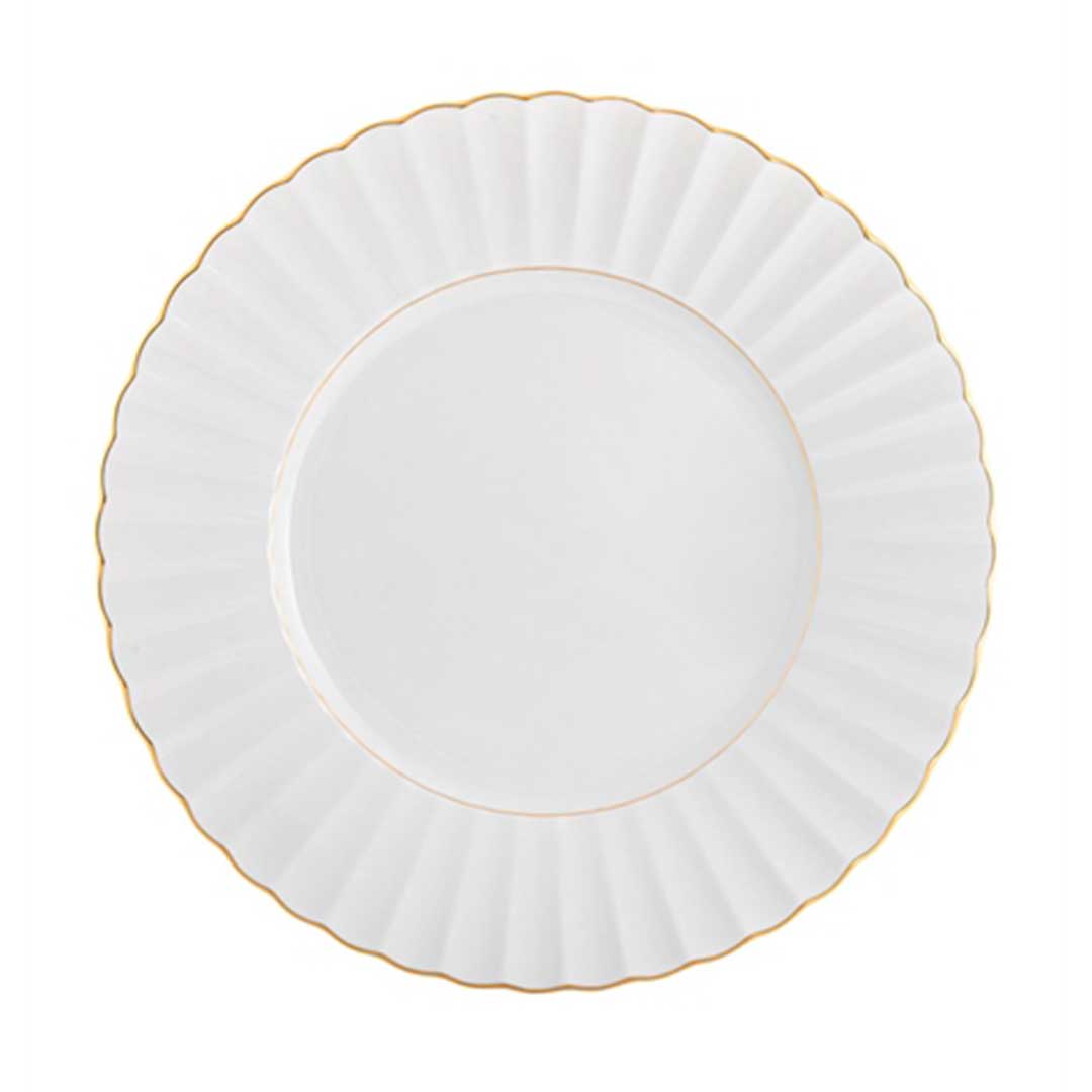 Plato trinche de porcelana blanco de la colección 200 años de Vista Alegre, con filo de Oro de 24 k 