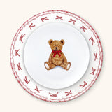 Vajilla con Plato Ensalada con Teddy Bear y Plato Trinche Con Guirnalda Roja de Moños