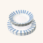 Vajilla con Plato Sopero Candy Cane Azul Claro y Platos Trinche Candy Cane Azul Claro. Set para 4 Personas