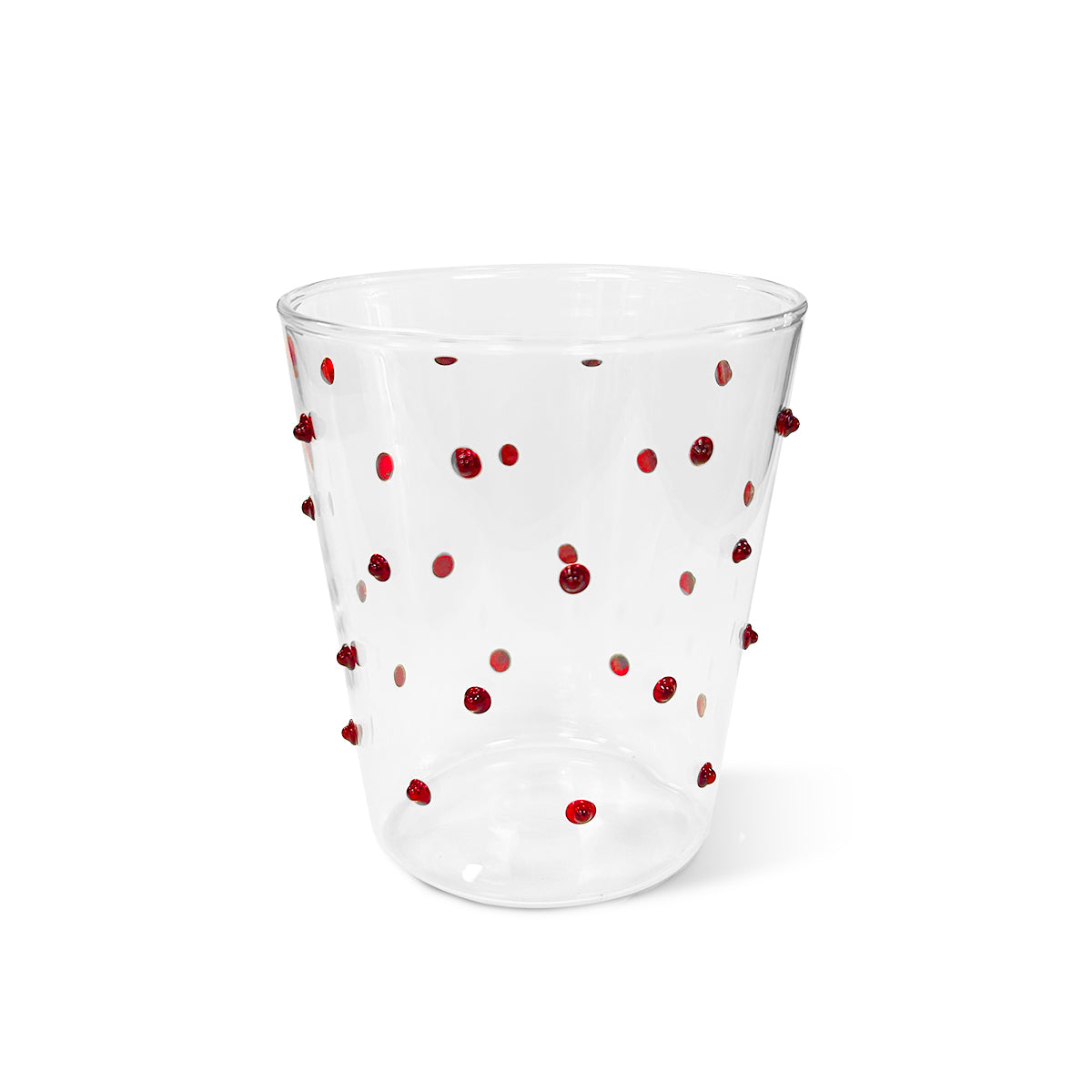 Vaso tumbles Pippa de vidrio soplado con puntitos rojos, marca Zash