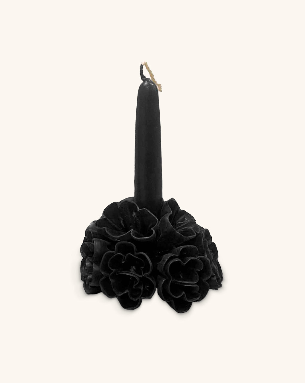 Vela Grande con Decoración de Flores de Cera en Color Negro