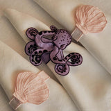 Servilleteros La Mar Bodado de Pulpo en Lino Morado . Set de 4
