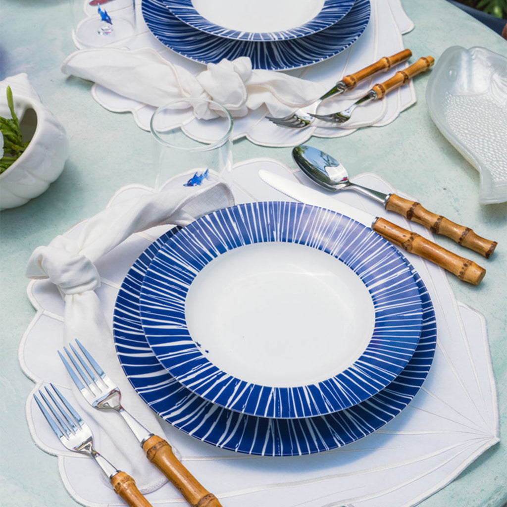 Set de 4 Platos Trinche con Plato Sopero Azul con Rayas Blancas