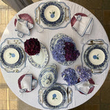 Servilletero de Tulipán en Lino Blanco con Bordado Azul. Set de 4