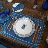 Individuales Cowgirl en Lino Azul con Bordado Turquesa. Set de 4