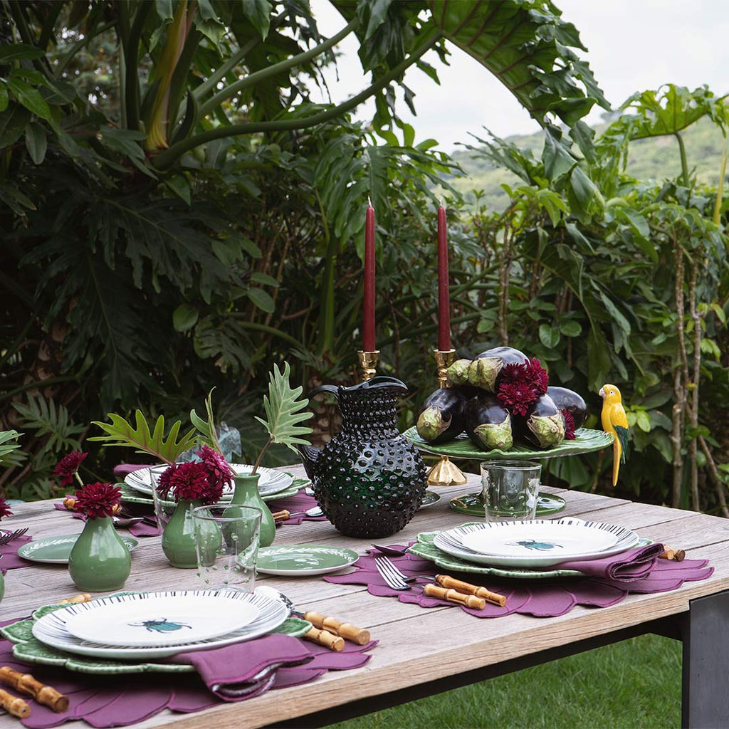 Plato Base de Geranio Bordallo Pinheiro en Verde, Set de 4.