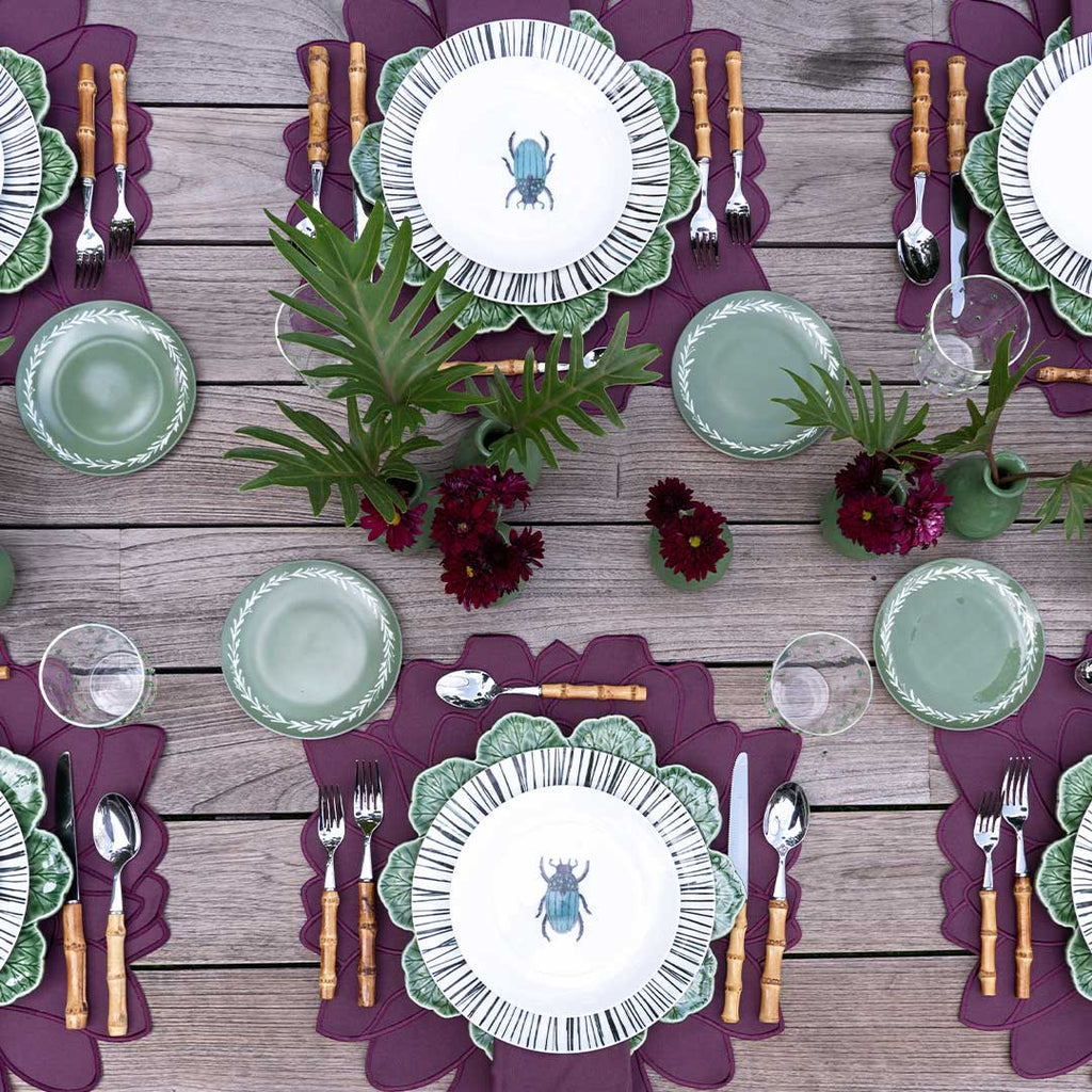 Plato Base de Geranio Bordallo Pinheiro en Verde, Set de 4.