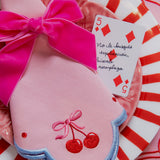 Servilletas Cherry en Algodón Rosa con Bordado de Moño y Cerecitas. Set de 4.