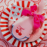 Servilletas Cherry en Algodón Rosa con Bordado de Moño y Cerecitas. Set de 4.