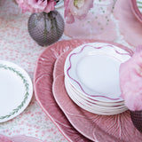 Plato para Pan con Ondas en Rosa Fuerte y Anillo Rosa Claro. Set de 4