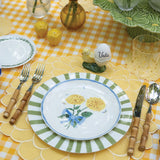 Platos Ensalada con Dalias amarillas y Listón Azul. Set de 4