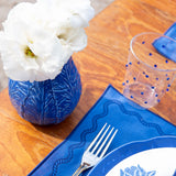 Individual Rectangular en Lino Azul con Bordado de Cuerda y Herradura. Set de 4