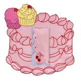 Set Completo de Mantelería con Individuales Sweet de Pastel, Servilletas Cherry en Algodón Rosa y Cocteleras en Lino con Bordado de Cupcake y Helado. Para 4 personas