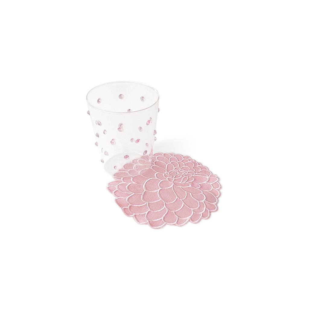 Zashpack set de vasos pippa con puntitos rosas con servilletas cocteleras en forma de flor dalia rosa, marca Zash