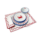 Servilleta Regina en Loneta Blanca con Ondas Bordadas en Rojo. Set de 4