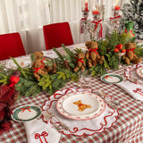 Servilletas Red Bow en Lino Blanco con Bordado de Moño Rojo. Set de 4