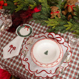 Individuales Red Bow en Lino Blanco con Bordado de Moño Rojo. Set de 4