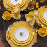 Set de Mantelería Vivi con Individuales y Servilletas en Lino Amarillo con Bordado de Pelitos. Set para 4 personas