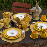 Vajilla con Platos Trinche y  Ensalada de Repollo Amarillo Canario Set para 4 personas
