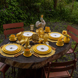 Set de Mantelería Vivi con Individuales y Servilletas en Lino Amarillo con Bordado de Pelitos. Set para 4 personas