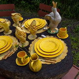 Set de Mantelería Vivi con Individuales y Servilletas en Lino Amarillo con Bordado de Pelitos. Set para 4 personas
