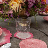Coasters Vivi en Lino Rosa con Bordado de Pelitos. Set de 4