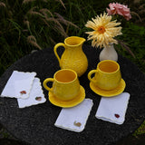Cocteleras Fall en Lino Blanco con Bordado de Catarina, Bellota, Caracol y Hongo. Set de 4