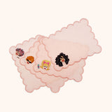 Cocteleras Las Doñas color Rosa en Lino con Bordado. Set 4