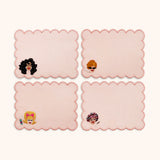 Cocteleras Las Doñas color Rosa en Lino con Bordado. Set 4