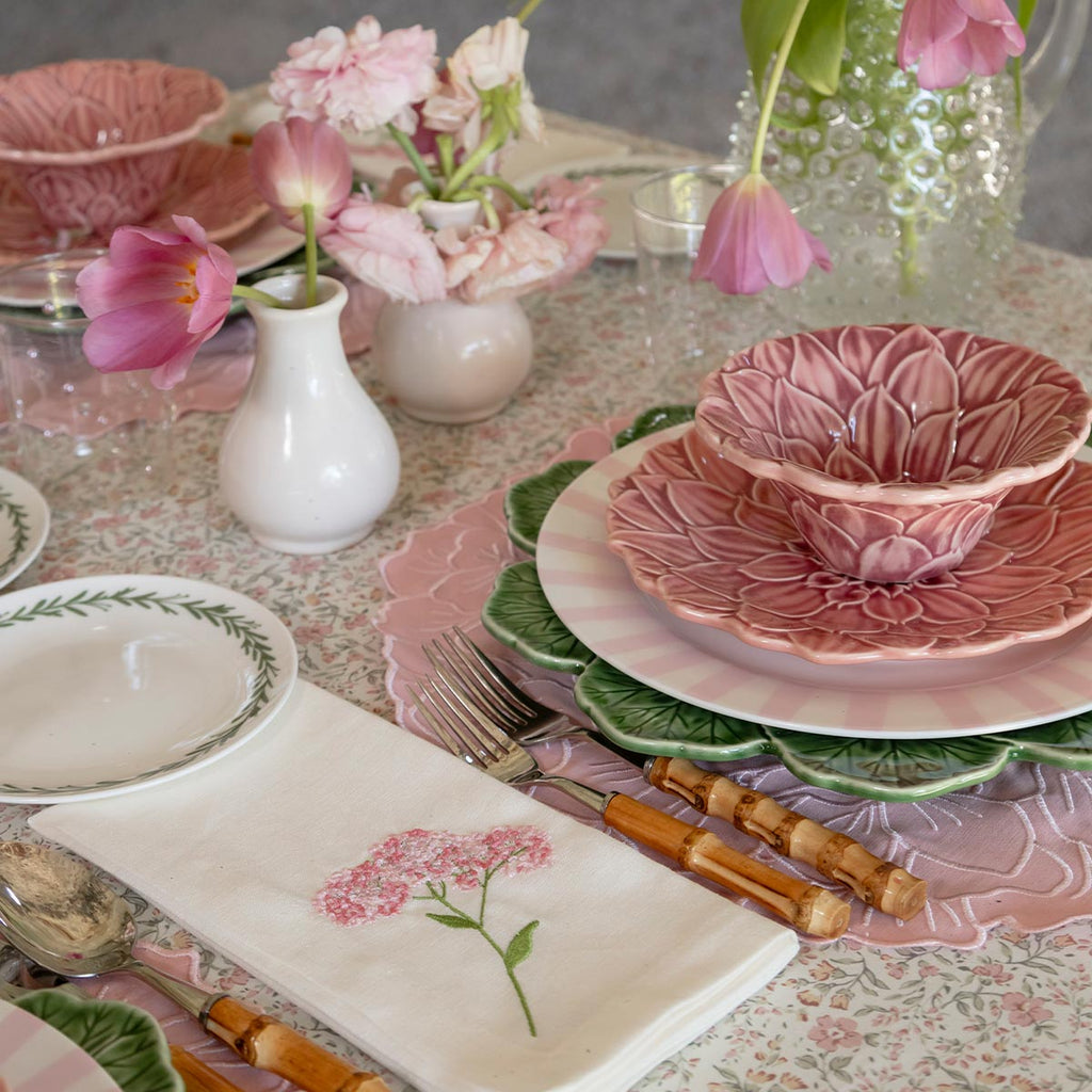 Set Individual Hortensia Rosa con Servilleta Flor Rosa